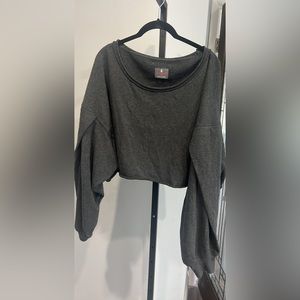 Free People Movement Charcoal Gray Cropped Oversized Sweatshirt Size L